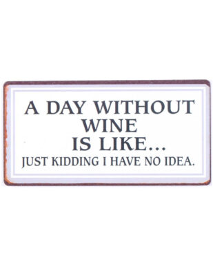 Magnet med tekst. "A day without wine is like… Just kidding i have no idea"